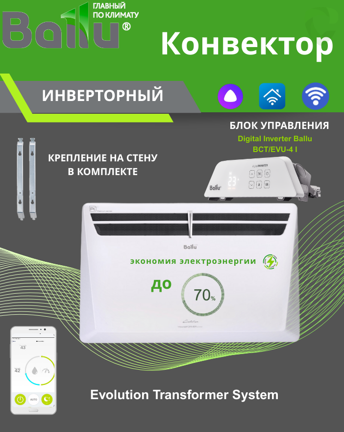 Комплект Ballu BEC/EVU-2000-4I Evolution Transformer с wi-fi (инверторный) 